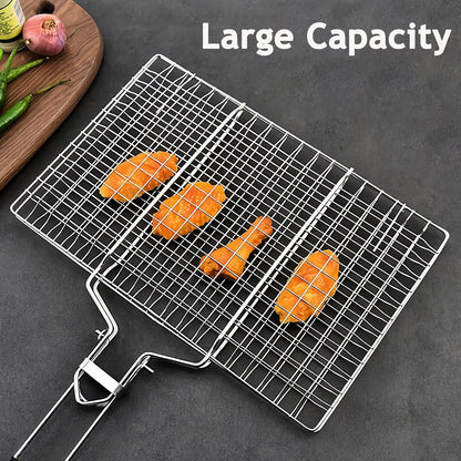 Grill Basket, Stainless Steel Barbecue Basket with Foldable Handle, Portable Outdoor/Camping Grilling Accessories, Grill Vegetable Basket for Garden, Outdoor, Camping