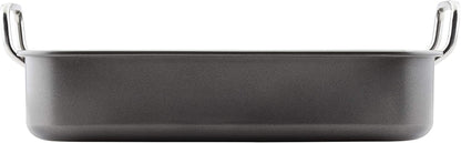 Rachael Ray Bakeware Nonstick Roaster/Roasting Pan with Reversible Rack, 16.5 Inch X 13.5 Inch, Gray