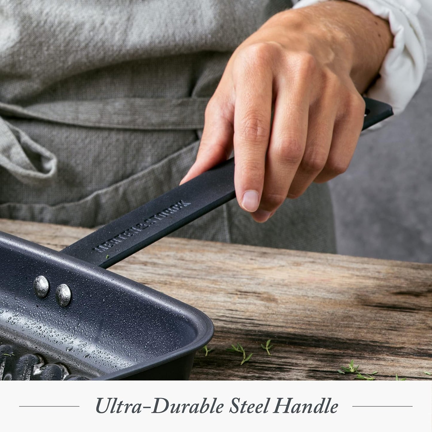 Pre-Seasoned Carbon Steel Square Grill Pan, Cast Iron, Lightweight and Durable, Sear Grill Broil Fry, Indoor Outdoor Cooking, Easy to Clean, Oven Safe, Induction, Steel Handle, Black