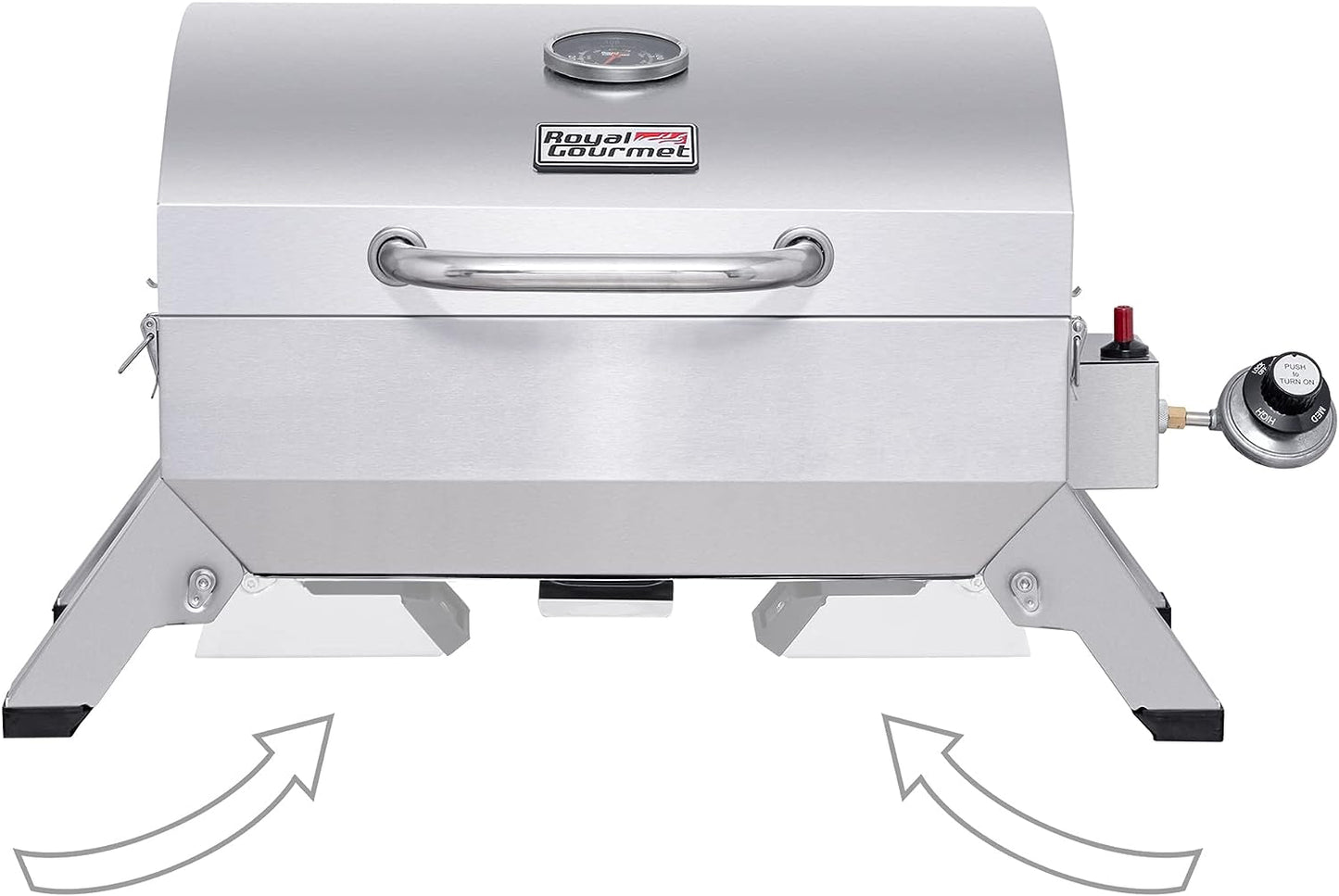 GT1001 Stainless Steel Portable Grill, 10000 BTU BBQ Tabletop Gas Grill with Folding Legs and Lockable Lid, Outdoor Camping, Deck and Tailgating, Silver