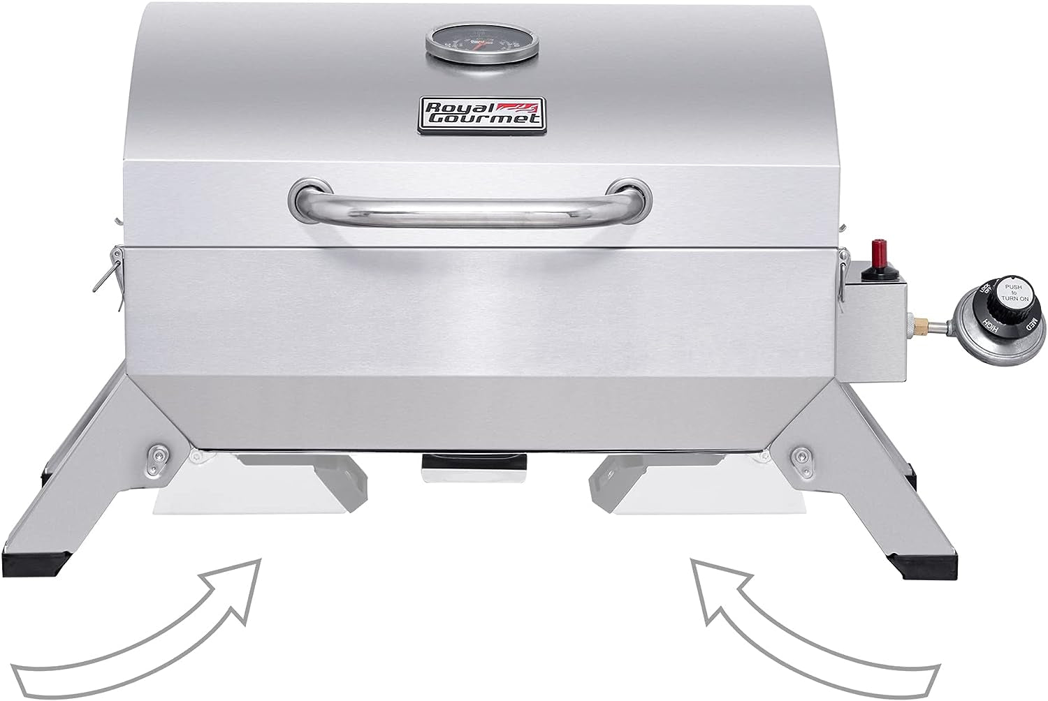 GT1001 Stainless Steel Portable Grill, 10000 BTU BBQ Tabletop Gas Grill with Folding Legs and Lockable Lid, Outdoor Camping, Deck and Tailgating, Silver