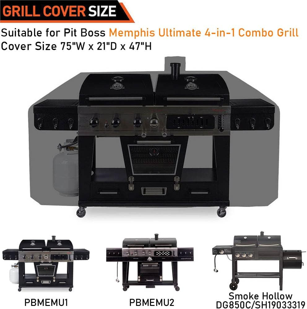 Grill Cover for Pit Boss Memphis Grill Cover Waterproof Smoke Hollow 4-In-1 Gas Charcoal Combo Grill Smoker Cover 73952 Pit Boss 4 in 1 Grill Cover Heavy Duty (PB 73952)