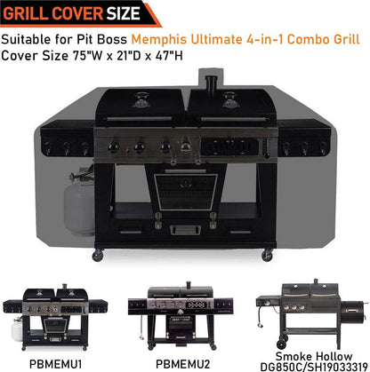Grill Cover for Pit Boss Memphis Grill Cover Waterproof Smoke Hollow 4-In-1 Gas Charcoal Combo Grill Smoker Cover 73952 Pit Boss 4 in 1 Grill Cover Heavy Duty (PB 73952)