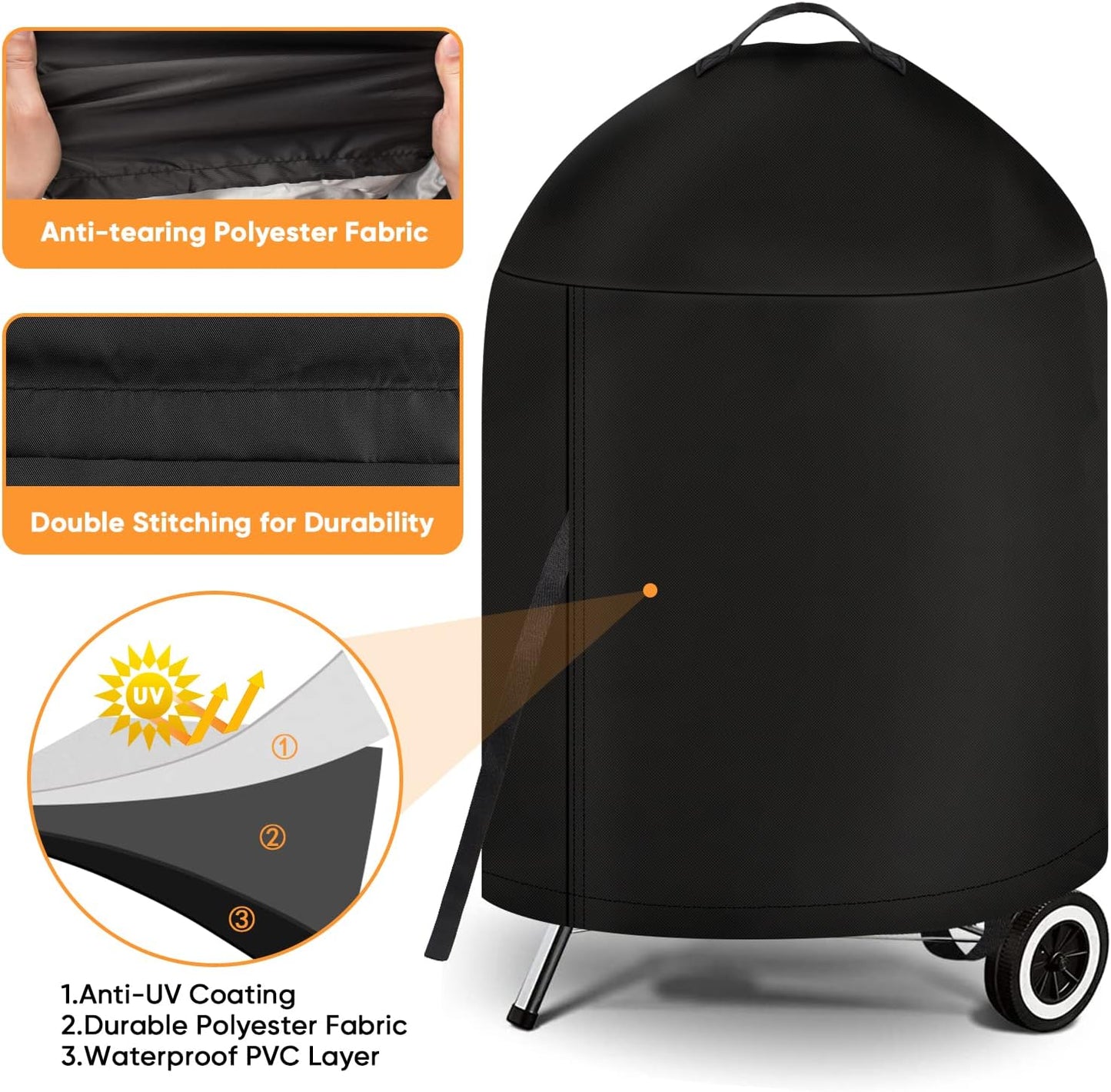 Icover Grill Cover for Weber 22 Inch Charcoal Kettle- Heavy Duty Waterproof BBQ Cover for Weber Char-Broil 22 Inch Charcoal Kettle Grills