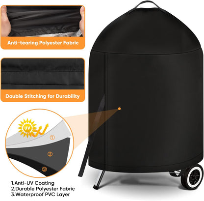 Icover Grill Cover for Weber 22 Inch Charcoal Kettle- Heavy Duty Waterproof BBQ Cover for Weber Char-Broil 22 Inch Charcoal Kettle Grills
