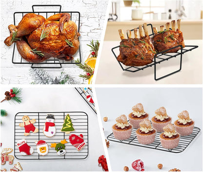 Teamfar Roasting Pan, 14Inch Coated Turkey Roaster Lasagna Pan with V-Shaped Rack & Flat Rack, Non-Stick Coating & Stainless Steel Core, Healthy & Heavy Duty, Deep Sides & Easy to Clean, Set of 3