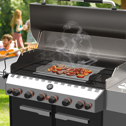 Universal Stainless Steel Griddle Plate with Even Heating Bracing for BBQ Charcoal/Gas Grills, 23" X 16" Rectangular Hibachi Flat Top Griddle for Indoor/Outdoor Cooking