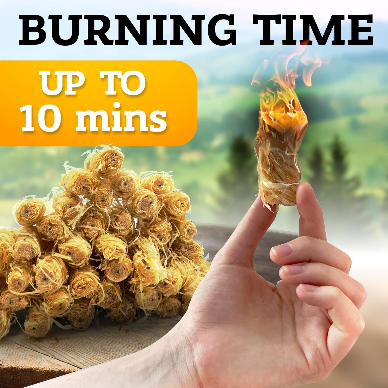 Fire Starter - Natural Pine Fire Starters for Fireplace, Campfires, Grill, Wood & Pellet Stove, Chimney, Fire Pit, BBQ, Smoker - 60 Pack W/10 Min Burning Time - All Weather & Odorless Firestarter