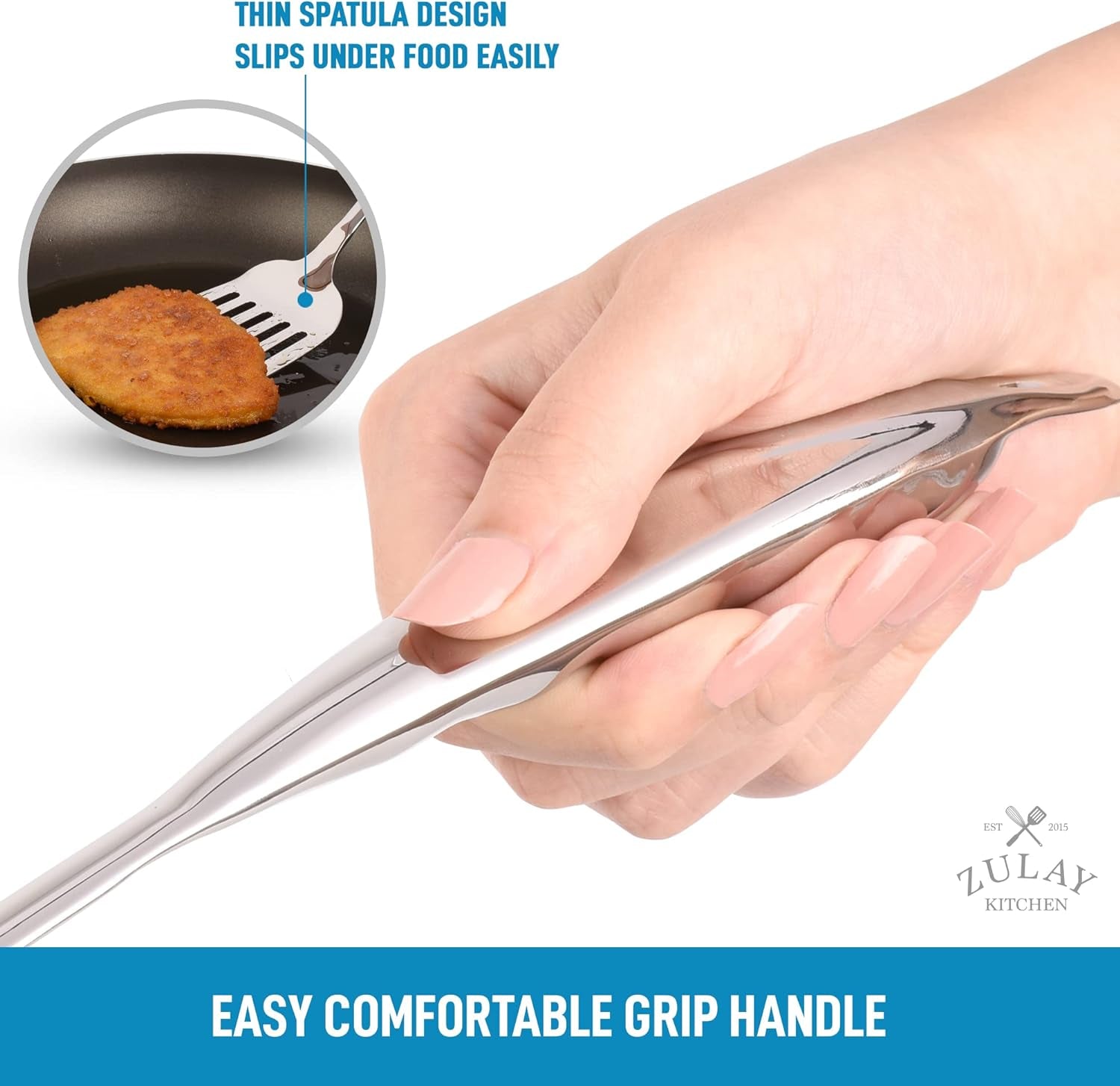Zulay Kitchen Heavy Duty Stainless Steel Metal Spatula - 14.8" Stainless Steel Spatula for Cooking - Spatula Stainless Steel for Frying - Ergonomic Easy Grip Handle - Slotted Turner Grill Spatula