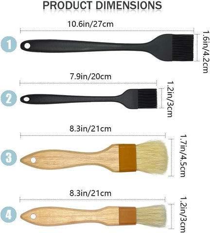 Image of 4 Pack Pastry Brush-Basting Brush Pastry Brushes for Baking, Silicone Basting Brush, Basting Oil Brush with Boar Bristles and Beech Hardwood Handles for Kitchen, Grilling and Spreading Oil, BBQ Sauce