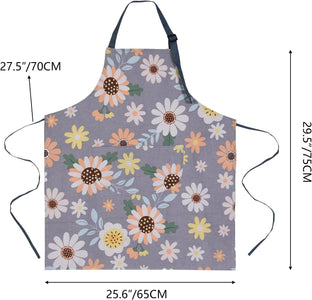 2 Pack Floral Apron for Women with Pockets, Adjustable Cotton Chef Aprons for Kitchen, Cooking, BBQ & Grill