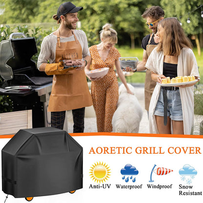 Aoretic Grill Cover, 58Inch BBQ Gas Grill Cover, Waterproof,Anti-Uv Material with Hook-And-Loop and Adjustable Rope for Weber Char-Broil Monument, Brinkmann Dyna-Glo Nexgrill Megamaster MASTERCOOK