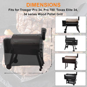 Grill Cover for Traeger Pro 34, Pro 780 Series Wood Pellet Grill, Waterproof Anti-Fade BBQ Smoker Cover for Texas Elite 34 Grill, Z Grills 700, 550, 600, 600D Fabric, Black