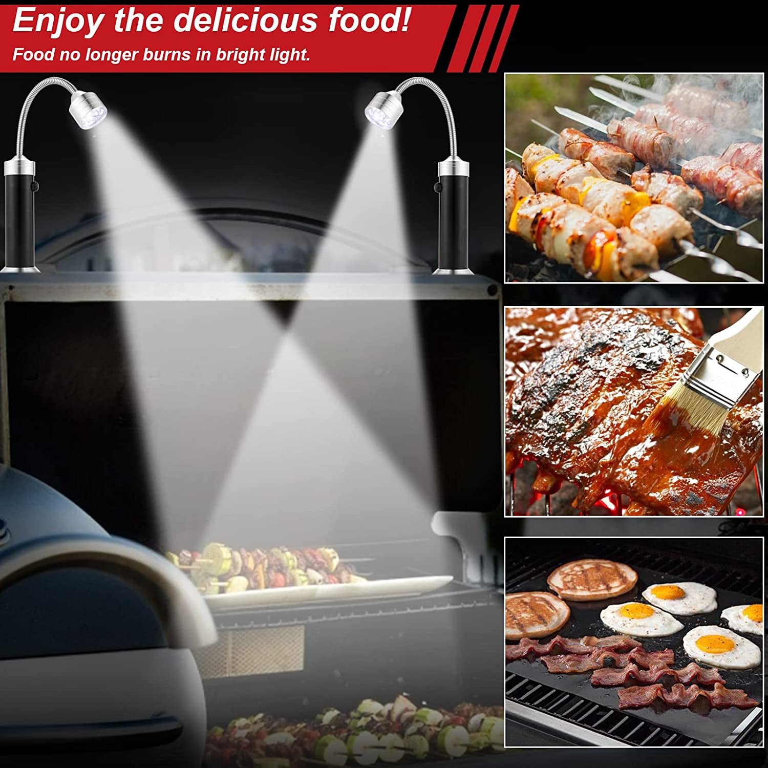 Grill Light, Grill Accessories - Christmas Stocking Stuffers for Men Dad Boyfriend, LED BBQ Light with Magnetic Base & 360° Flexible Gooseneck, Smoker Grilling Gifts for Men, Batteries Included-2 Pack