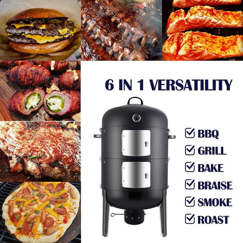 Image of Charcoal BBQ Smoker Grill - 20 Inch Vertical Smoker for Outdoor Cooking Grilling