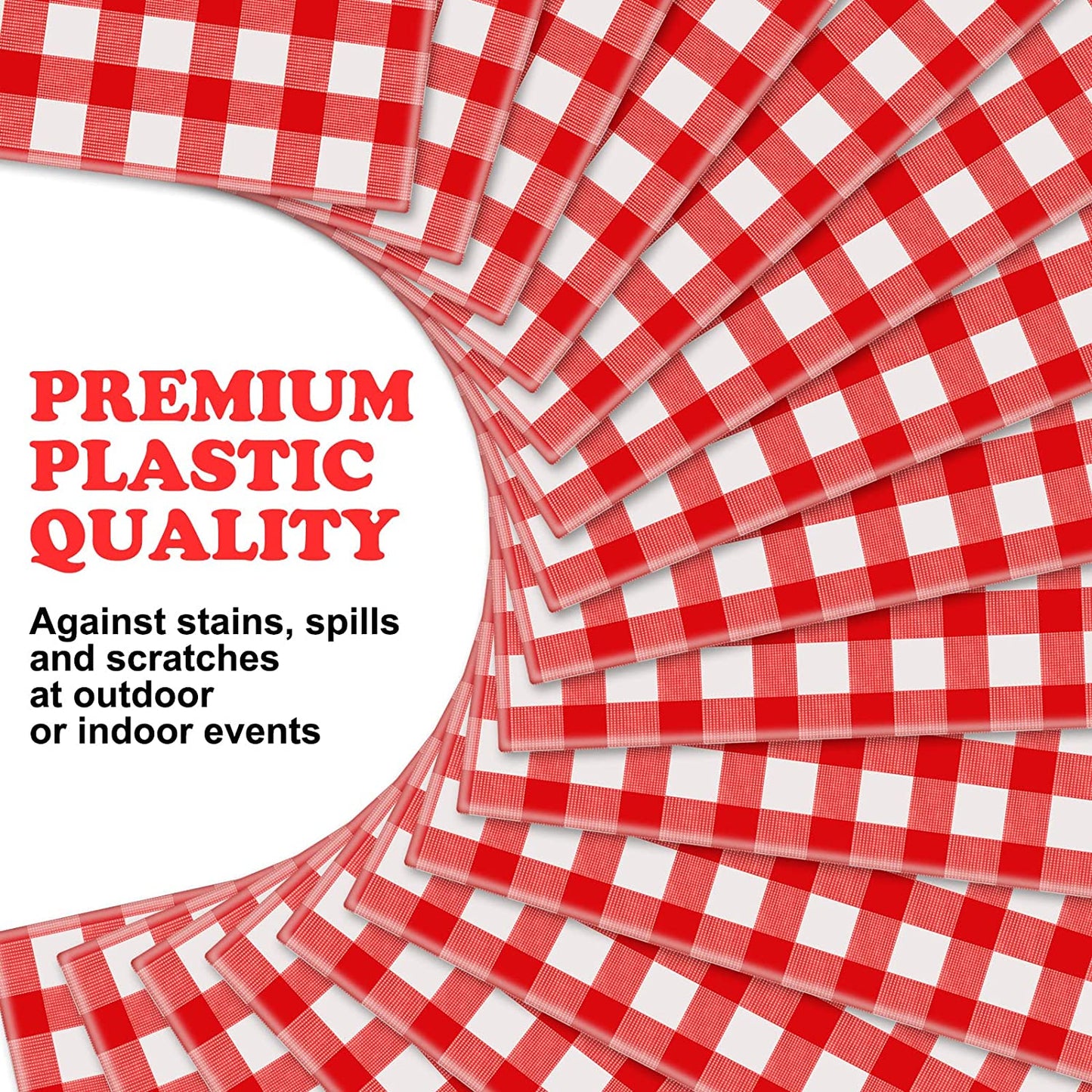 Chumia 12 Pieces Plastic Checked Picnic Tablecloth Rectangle Disposable Gingham Table Cloth 54 X 108 Inch 8 Foot Waterproof Camping Table Covers for Barbecue Holiday Birthday Parties (Red Checkered)