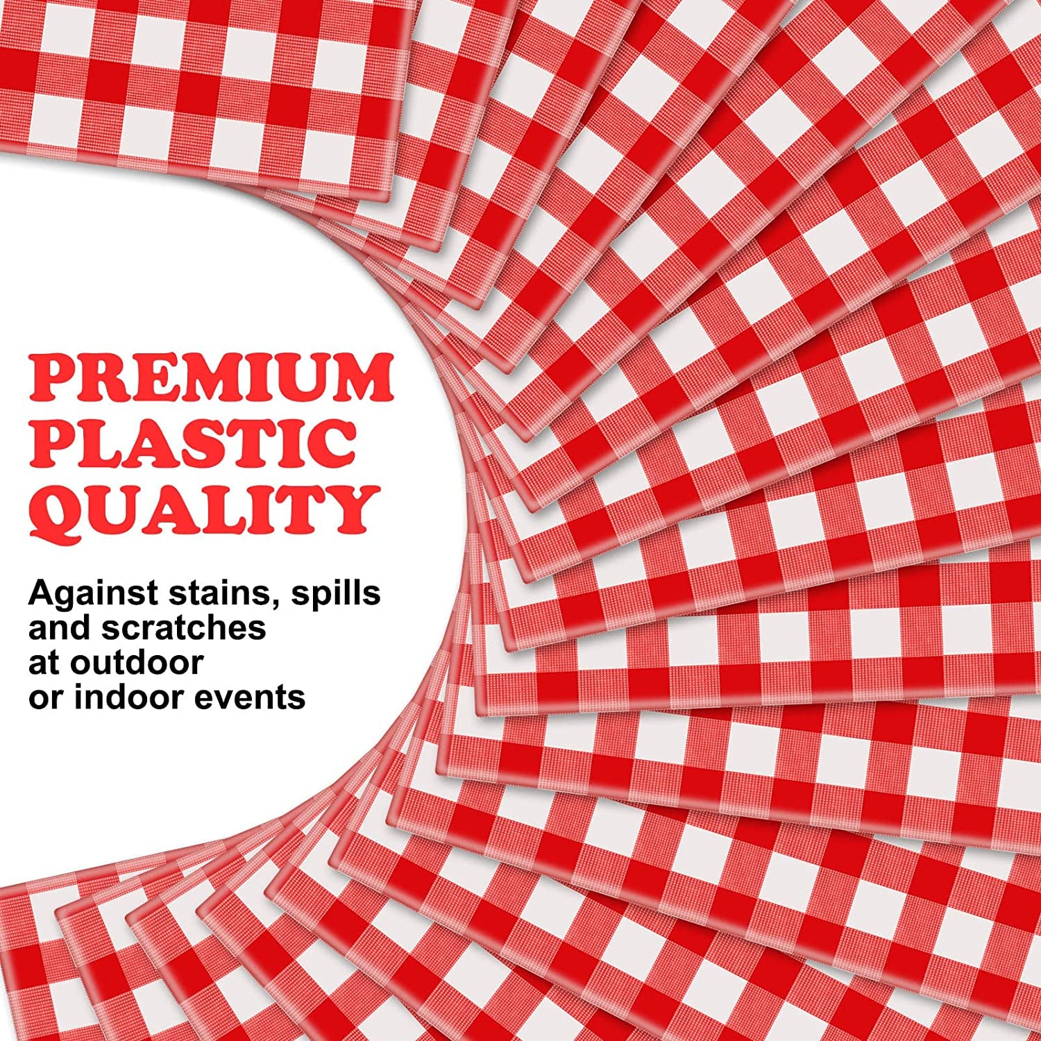 Chumia 12 Pieces Plastic Checked Picnic Tablecloth Rectangle Disposable Gingham Table Cloth 54 X 108 Inch 8 Foot Waterproof Camping Table Covers for Barbecue Holiday Birthday Parties (Red Checkered)