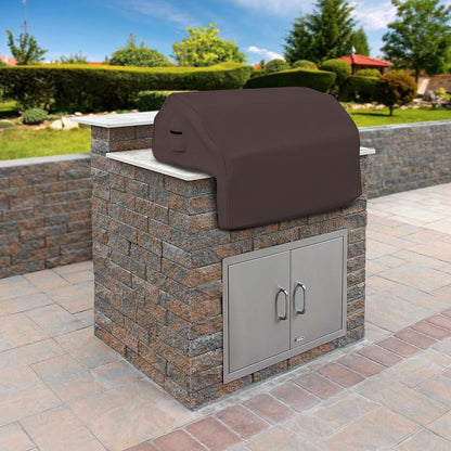 Built-In Grill Cover Made of 12 Oz Waterproof Fabric with Air Pocket & Elastic for Snug Fit (36" W X 26" D X 24" H, Coffee)