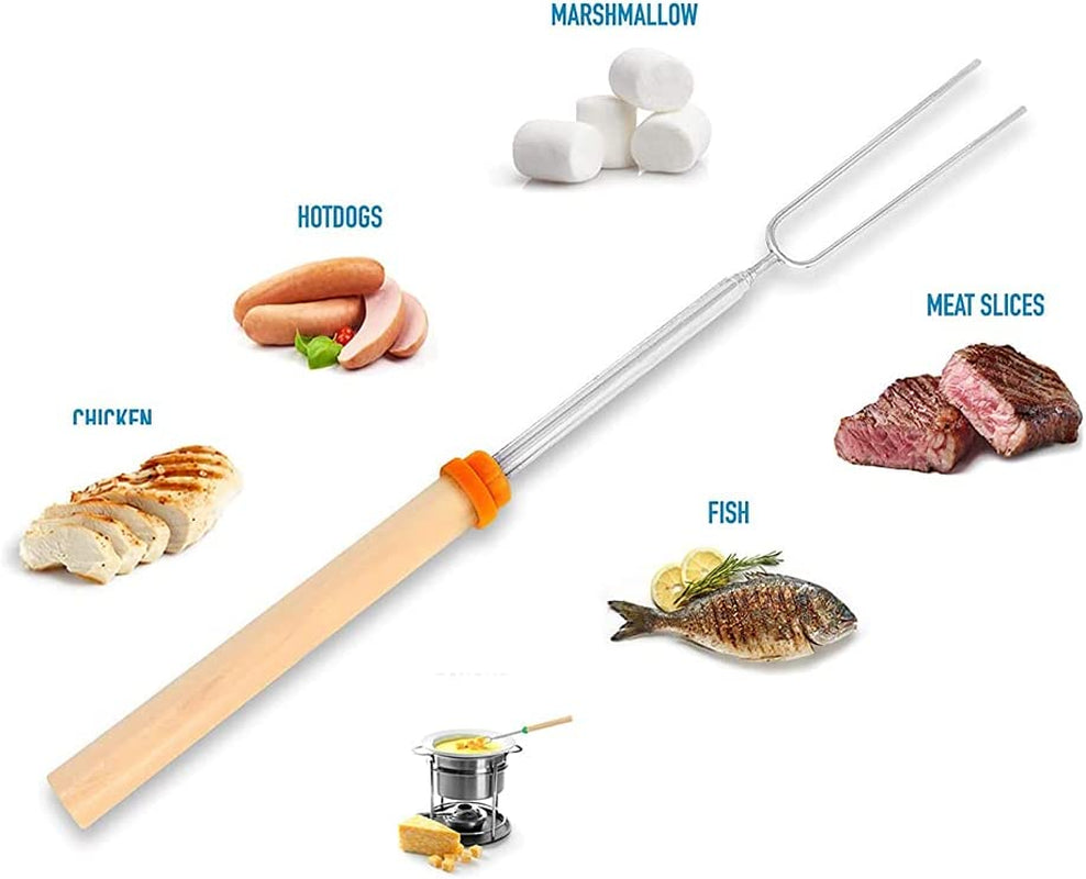 8Pack Marshmallow Roasting Sticks Extendable 32Inch Long Metal Barbecue Skewers for Grilling Set,Telescoping Smores BBQ Forks, Fire Pit Sticks for Hot Dogs,Camping,Bonfire