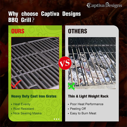 Captiva Designs 4-Burners Propane Gas BBQ Grill with Side Burner & Porcelain-Enameled Cast Iron Grates, 42,000 BTU Output for Outdoor Cooking Kitchen and Patio Backyard Barbecue, Stainless Steel