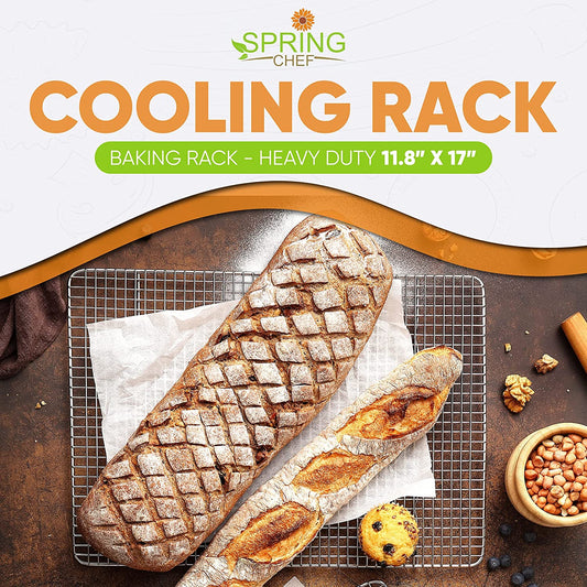Spring Chef Cooling Rack & Baking Rack - 100% Stainless Steel Cookie Cooling Racks, Wire Rack for Baking, 11.8" X 17" Fits Half Sheet Roasting Pan for Bacon, BBQ - Cooling Racks for Cooking and Baking