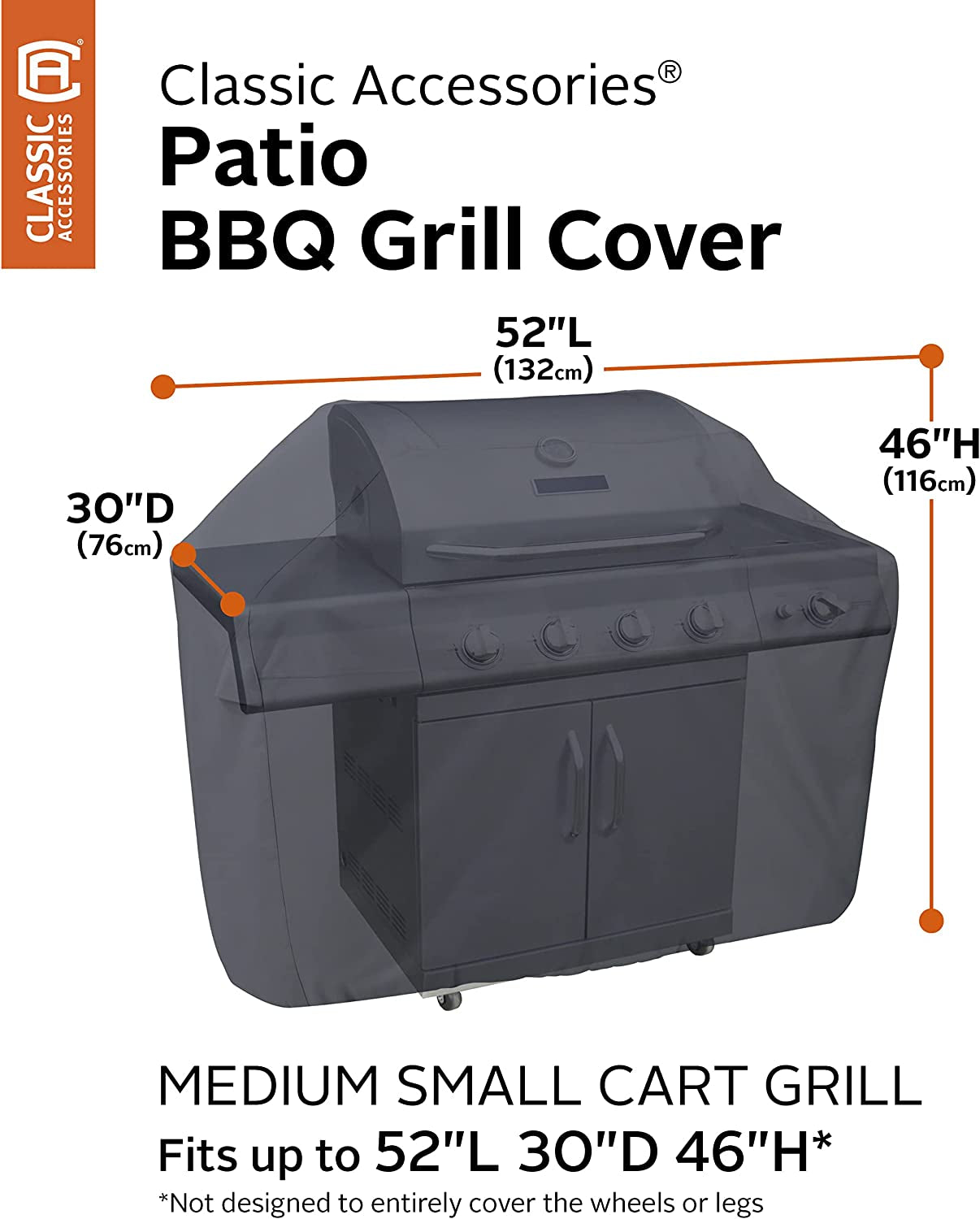 Classic Accessories Water-Resistant 52 Inch BBQ Grill Cover