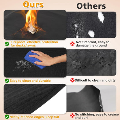 47'' Fire Pit Mat for Solo Stove Bonfire, 3-Layer Fireproof Mat round under Grill Mat, Reusable Waterproof Pad for Grass Deck Patio Outdoor Wood Burning BBQ