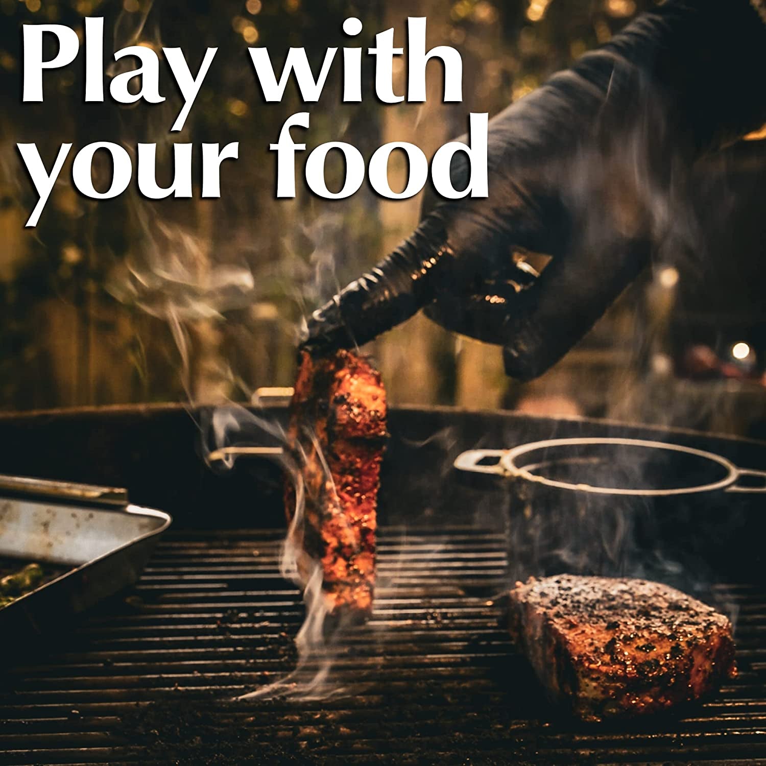 Grilling Glove Kit – 100 Black Nitrile Gloves – 4 Thick Cotton Liners – Disposable BBQ Gloves with Washable Heat-Resistant Liners – Replaceable Cover Oven Mitt for Barbecue and Smoking Meat