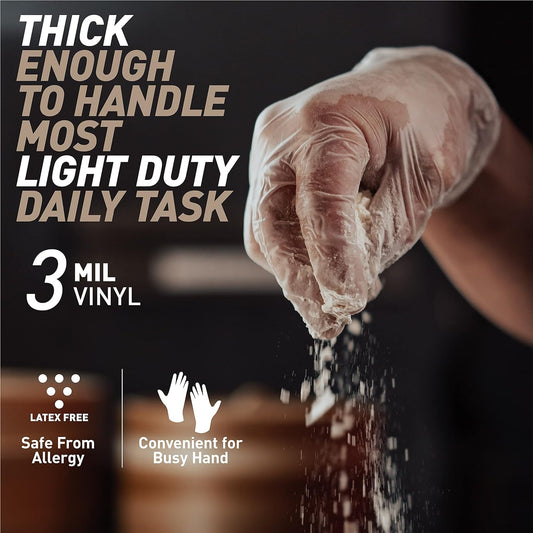 Disposable Gloves M, Food Safe| Latex-Free and Powder-Free Clear Vinyl Gloves for Cooking, Food Prep, Household Cleaning, Exam| Medium,100 Counts/Box