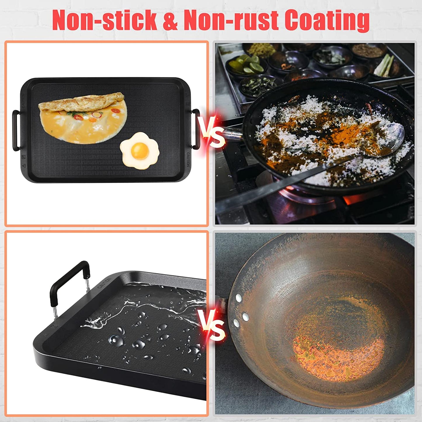 Stove Top Flat Griddle,2 Burner Griddle Grill Pan for Glass Stove Top Grill,Aluminum Pancake Griddle,Non-Stick Top Double Burner Griddle for Gas Grill, Camping/Indoor