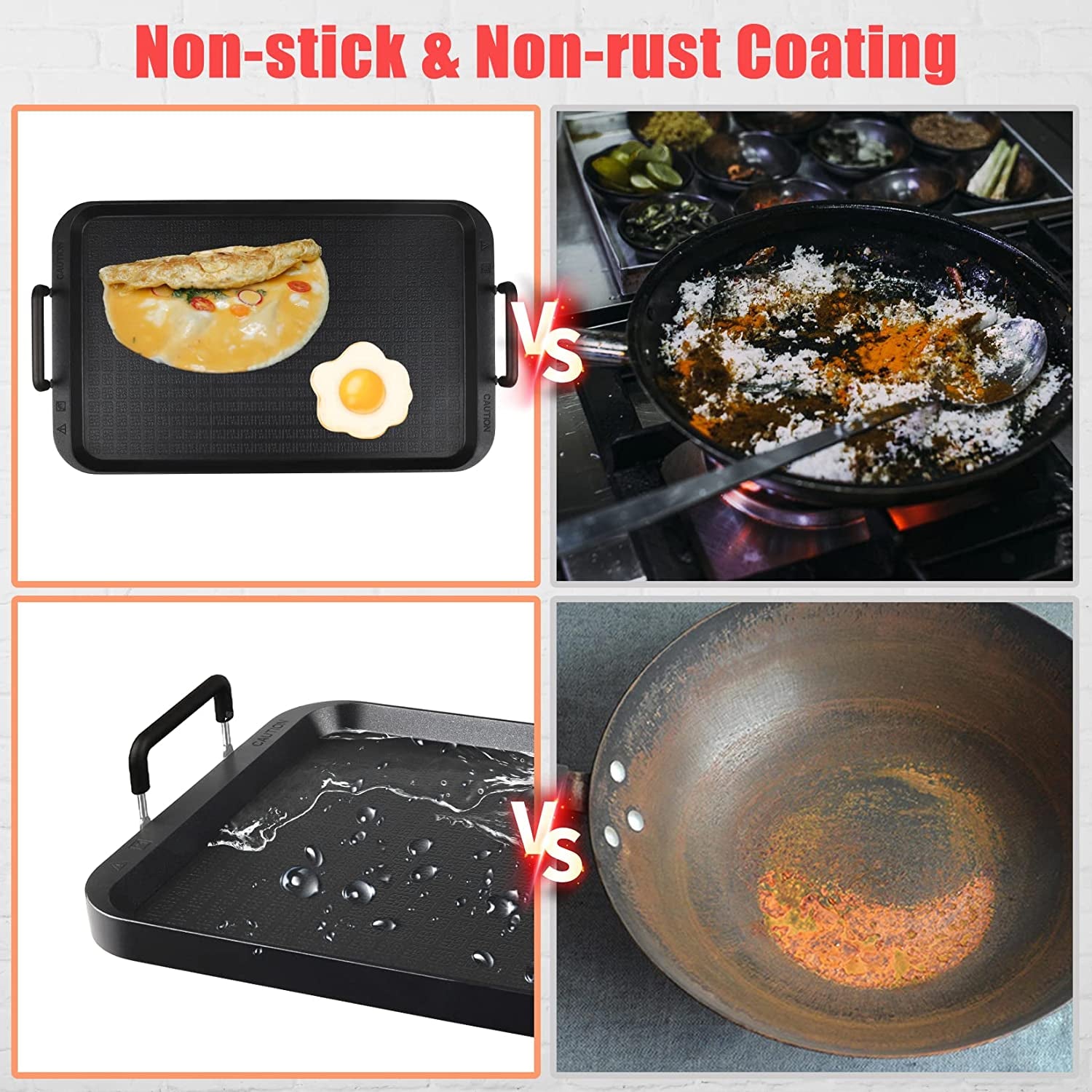 Stove Top Flat Griddle,2 Burner Griddle Grill Pan for Glass Stove Top Grill,Aluminum Pancake Griddle,Non-Stick Top Double Burner Griddle for Gas Grill, Camping/Indoor