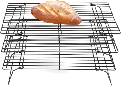 SCDGRW 3-Tier Stackable Cooling Racks, Stainless Steel Wire Rack Baking Rack Oven Rack Cookie Rack Oven Safe, Rust-Resistant Non-Stick Cooling Grilling for Baking, Cooking, Roasting 15”X 10"
