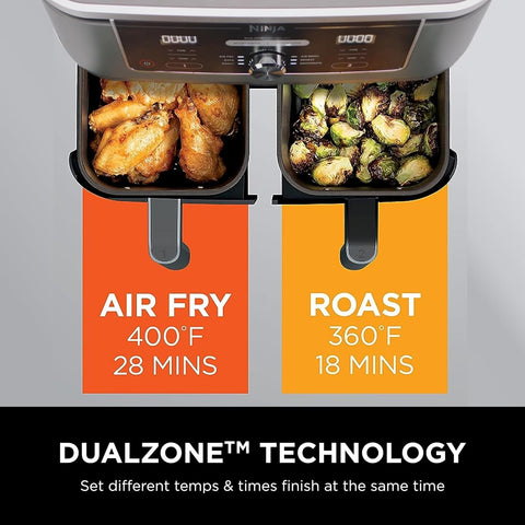 Image of DZ401 Foodi 10 Quart 6-In-1 Dualzone XL 2-Basket Air Fryer with 2 Independent Frying Baskets, Match Cook & Smart Finish to Roast, Broil, Dehydrate for Quick, Easy Family-Sized Meals, Grey