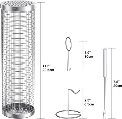 BLOOPIC Grilling Accessories Camping Barbecue Bbq Accessories for Outdoor round Grill Mesh Portable Kitchen Cooking Accessories Tools for Vegetables Steak Large (12.24 X 3.78 X 3.74 Inch)