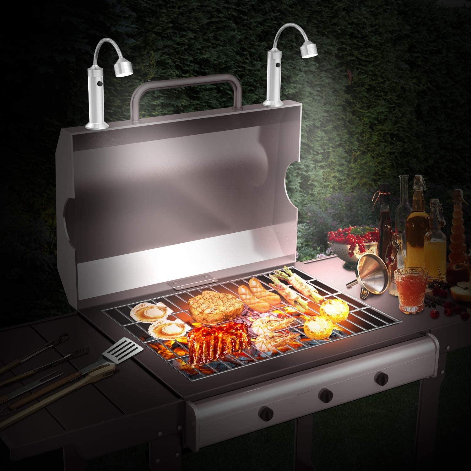 BBQ Grill Light Grilling Accessories for Outdoor, Magnetic Barbecue LED Night Lamp Flexible Gooseneck Cool Traveler Supplies Lighter, Men Dad Gift Pellet Smoker Griddle Gadget