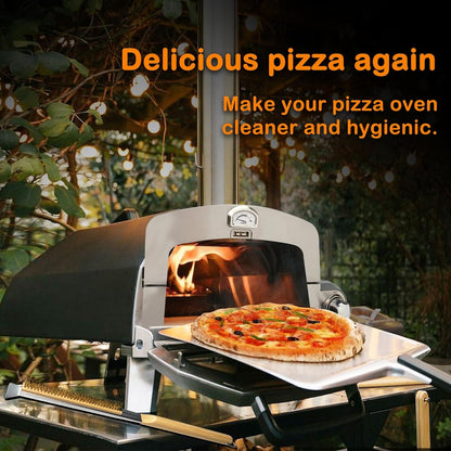 Pizza Oven Brush, 22” Pizza Stone Cleaning Brush - Copper Wire Pizza Brush with Wooden Handle and Stainless Steel Scraper, Pizza Oven Accessories for Outdoor Pizza Grill Cleaning