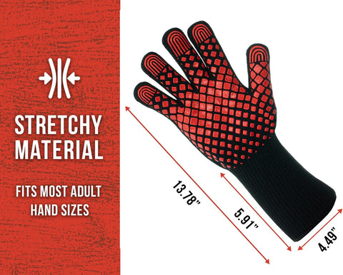 Image of BBQ Gloves - 1472 Degree F Heat Resistant Grilling Gloves - Non-Slip Silicone Grip Design - Grill Gloves for Outdoor Grill, Barbecue, Oven, Cooking, Kitchen and Baking (Red)