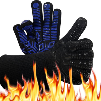 BBQ Oven Glove - Grilling Gloves Heat and Flame Protection Resistant 1472℉ Silicone Non - Extended Wrist for Additional Safety - Ideal for Outdoor Cooking, Grilling, Barbeque - Women/Men Dad for Gifts