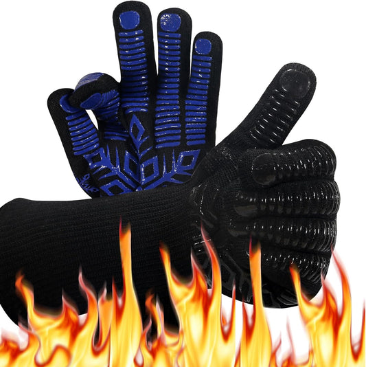 BBQ Oven Glove - Grilling Gloves Heat and Flame Protection Resistant 1472℉ Silicone Non - Extended Wrist for Additional Safety - Ideal for Outdoor Cooking, Grilling, Barbeque - Women/Men Dad for Gifts