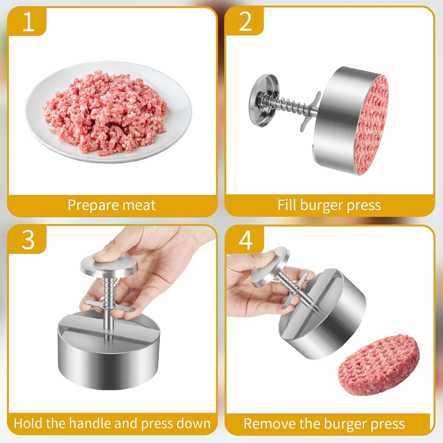 Diveken Burger Press, Stainless Steel Hamburger Patty Maker, 5.5 Inch Adjustable Burger Patty Maker, Patty Making Mold for Meat, Vegetables, Beef, BBQ Barbecue Homemade Hamburger