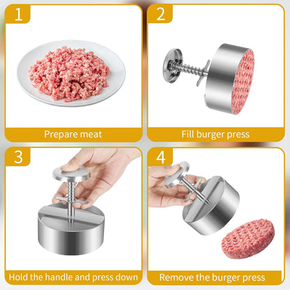 Diveken Burger Press, Stainless Steel Hamburger Patty Maker, 5.5 Inch Adjustable Burger Patty Maker, Patty Making Mold for Meat, Vegetables, Beef, BBQ Barbecue Homemade Hamburger