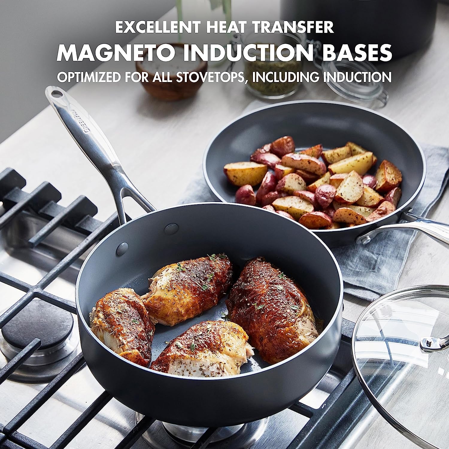 Valencia Pro Hard Anodized Healthy Ceramic Nonstick 22 Piece Cookware Pots & Pans Set, Fry Grill, Griddle, Saute & Sauce Pans, Stockpot,Lids, Pfas-Free, Induction, Dishwasher & Oven Safe,Gray