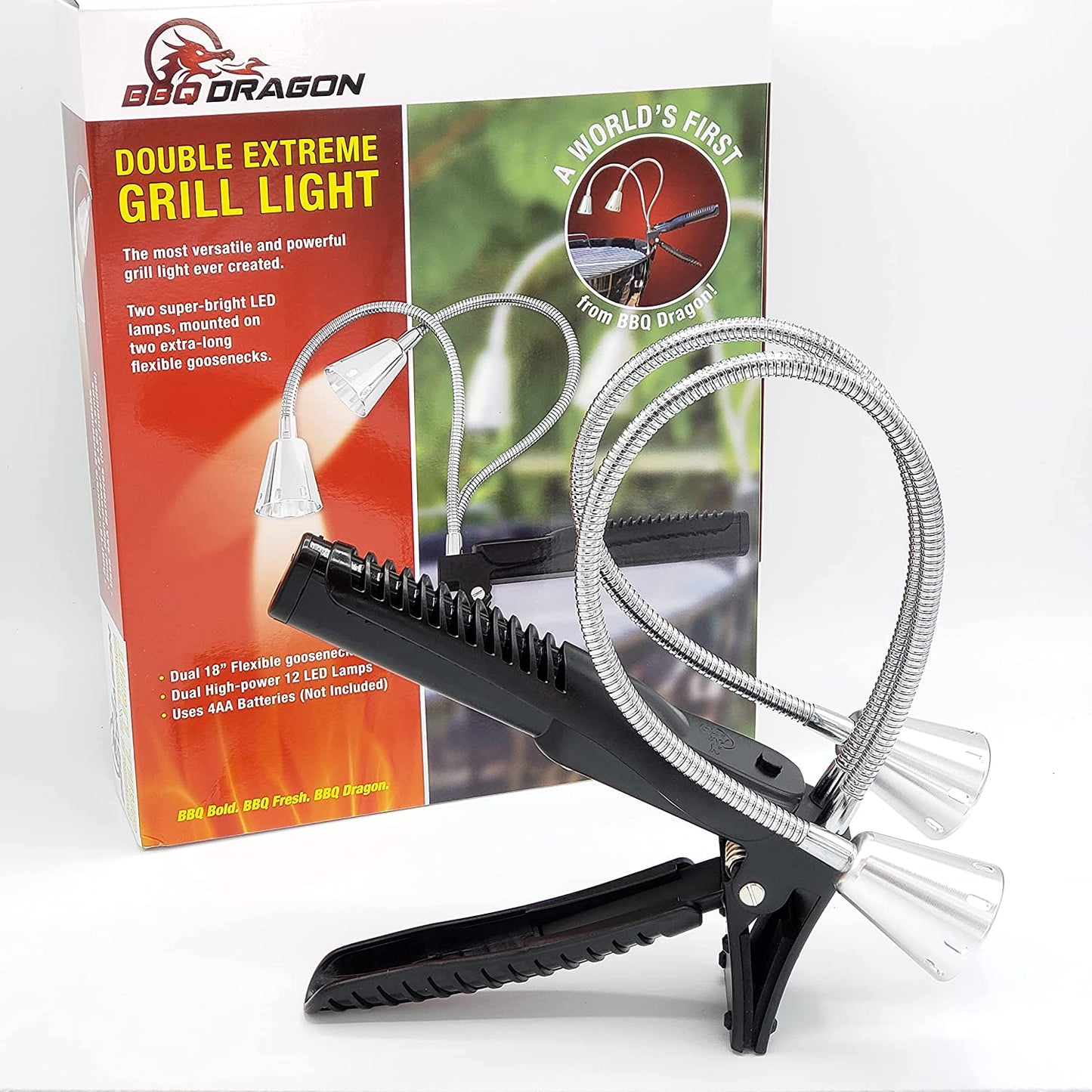 Double Extreme Grill Light - Super Bright Dual LED BBQ Lights for Grill - 360° Flexible Stainless Steel Gooseneck - Great BBQ Grill Accessories - Weather Resistant, Batteries Included