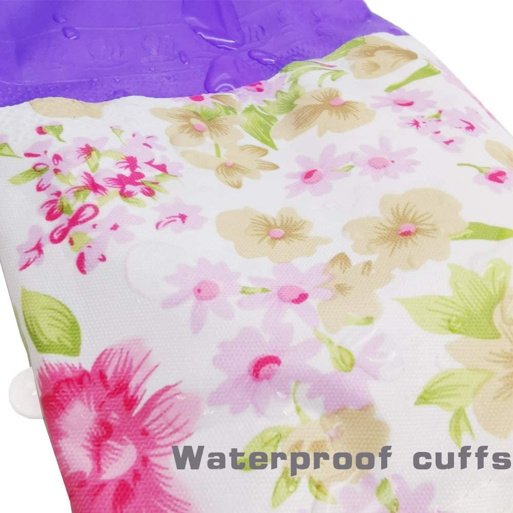Dishwashing Cleaning Gloves, 2 Pair Reusable Household Cleaning Gloves Long Cuff and Flock Lining