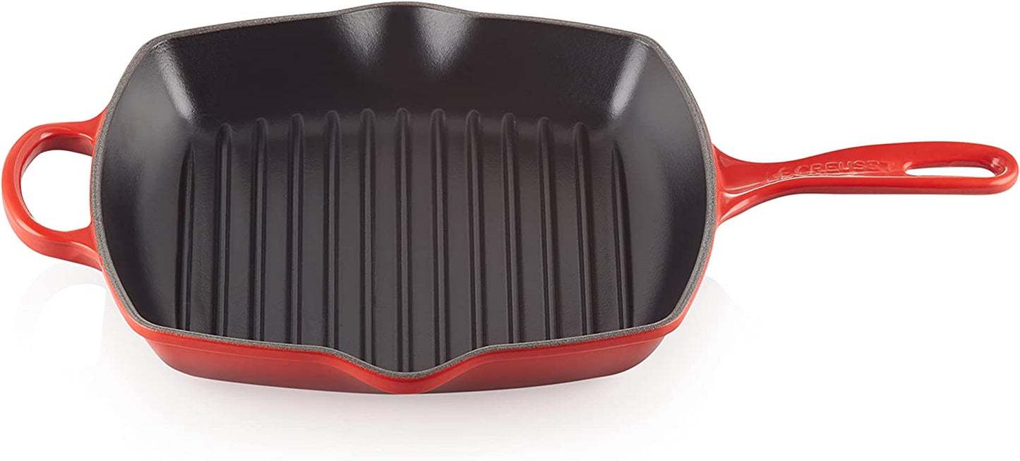 Enameled Cast Iron Signature Square Skillet Grill, 10.25", Cerise