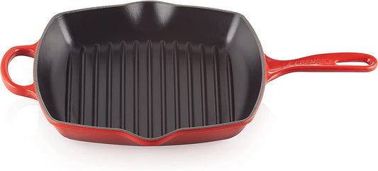 Enameled Cast Iron Signature Square Skillet Grill, 10.25", Cerise