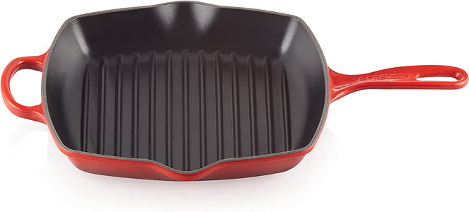 Enameled Cast Iron Signature Square Skillet Grill, 10.25", Cerise
