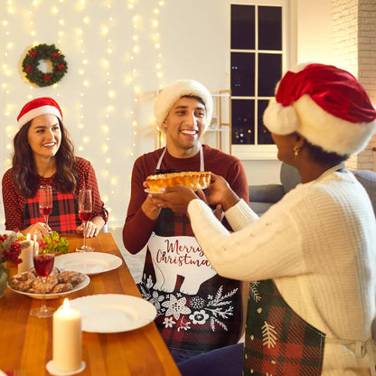 8 Pcs Christmas Buffalo Plaid Aprons Waterproof Holiday Kitchen Aprons Xmas Adjustable Baking Cooking Aprons Merry Christmas Aprons for Women Men Adults Chef Housewife