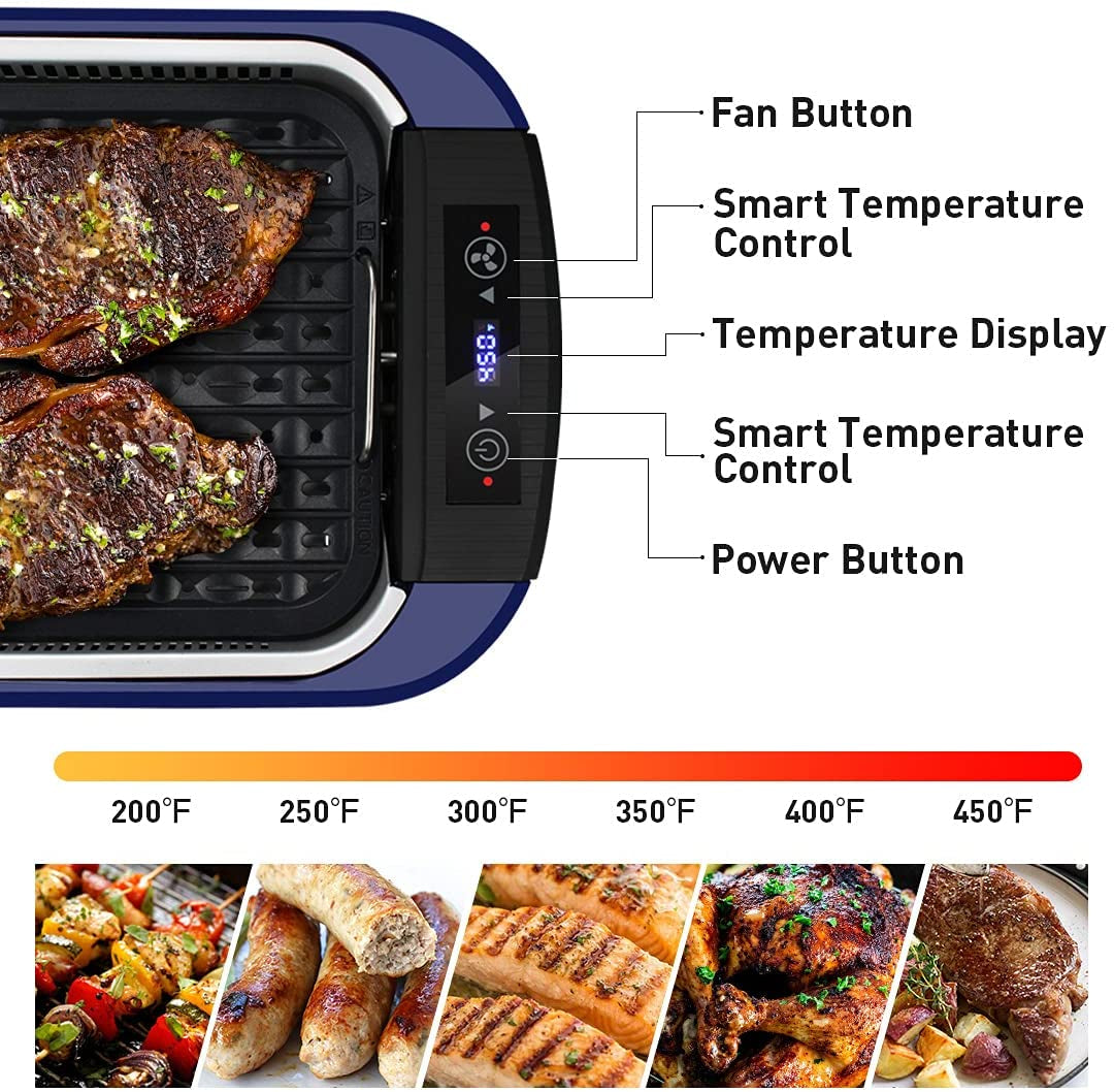 Indoor Grill Electric Grill  Smokeless Grill Portable Korean BBQ Grill with Turbo Smoke Extractor Technology, Non-Stick Removable Grill Plate, Tempered Glass Lid, Great for Party(Single Plate)