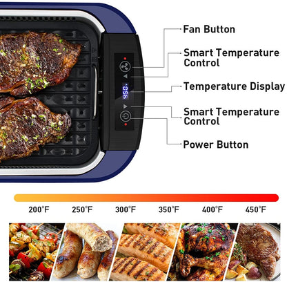 Indoor Grill Electric Grill  Smokeless Grill Portable Korean BBQ Grill with Turbo Smoke Extractor Technology, Non-Stick Removable Grill Plate, Tempered Glass Lid, Great for Party(Single Plate)